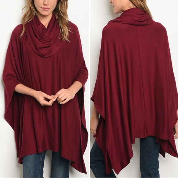 Trend Setter Diva Boutique Item Sweaters - LAST 1!  BURGANDY COWL NECK PONCHO TUNIC KNIT
